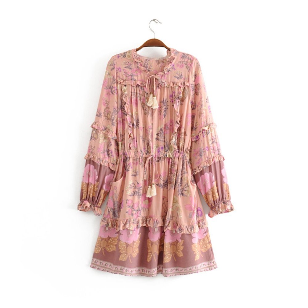 New Boho Fall  Floral Long Sleeve Summer Dress - Picture 5 of 7